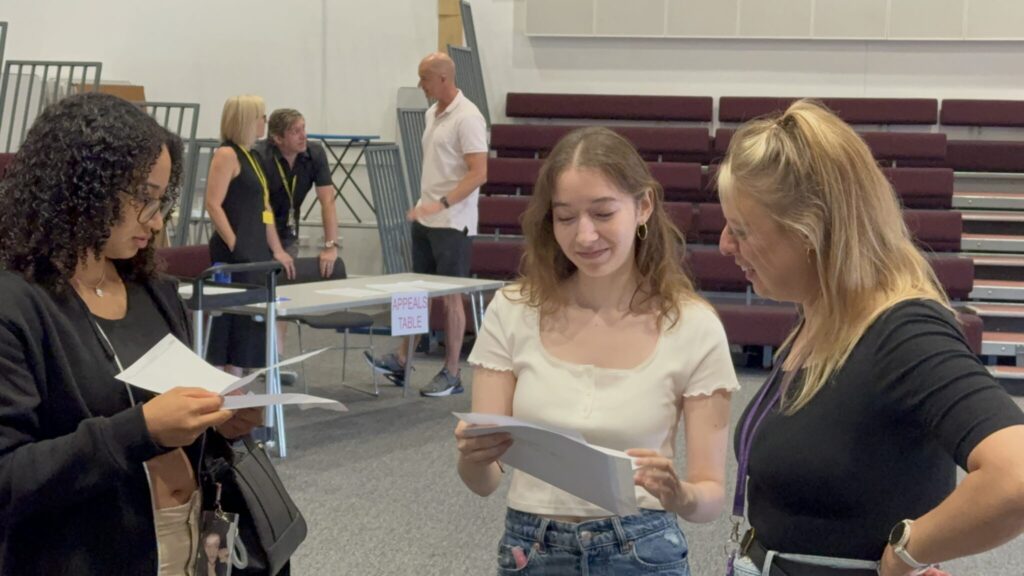 Students collecting their results