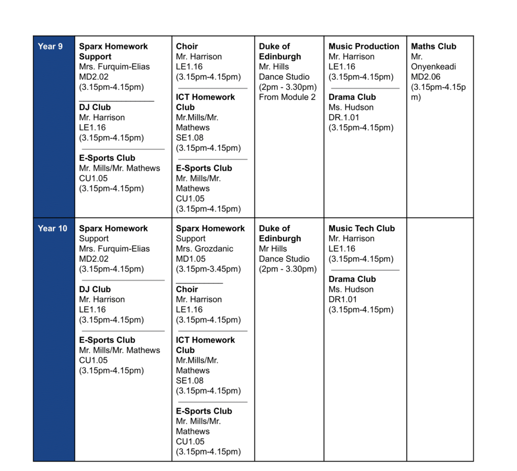 School Clubs M1 & 2 2024-25 page 2